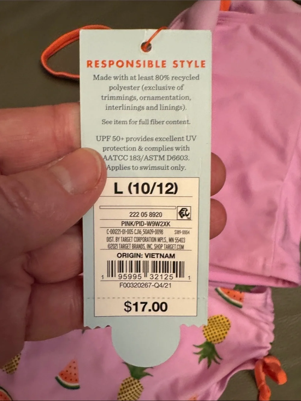 Cat & Jack Pink Pineapple & Watermelon Tankini with Coral Straps size L (10/12)